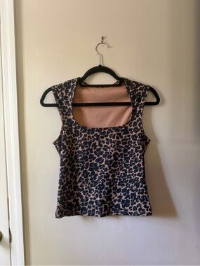 Maeve Leopard Square Neck Tank Top - Brown & Black